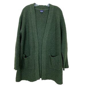 Patagonia Womens M Cardigan Sweater Green Off Country Chunky Knit Open Front